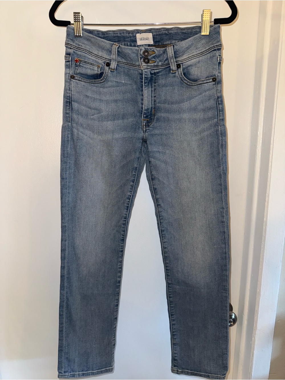 Hudson Ginny Straight Jeans Size 27 Light Wash Double Button Denim